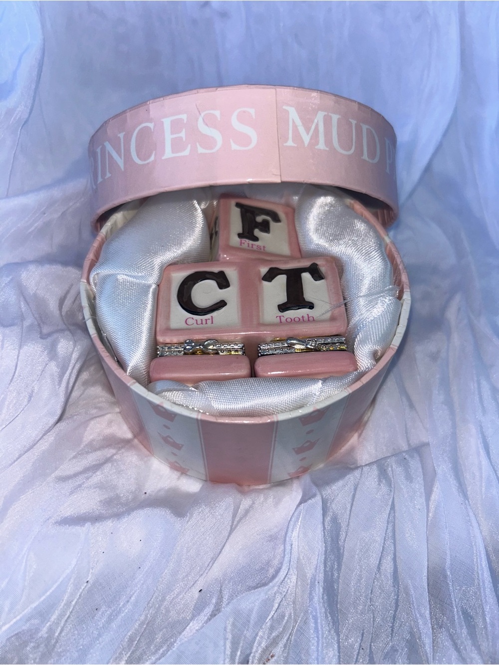 Mud Pie First Curl & First Tooth Holder Ceramic Princess for Girl Pink